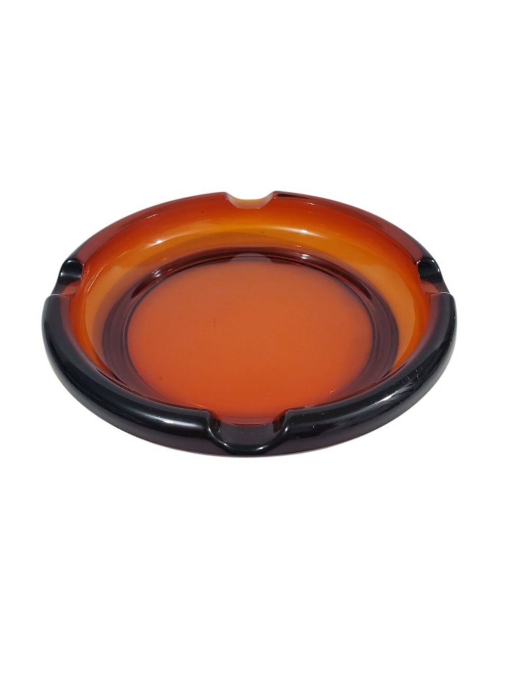 Vintage Amber Glass Round Cigar Ashtray Retro MCM Mid-Century Modern 4 Slots 8"